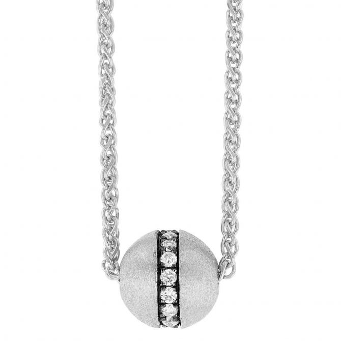 Diamond Ball Necklace in White Gold & Black Rhodium, 18"