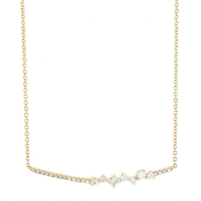 Diamond Cluster Curved Bar Necklace in Yellow Gold, 18"