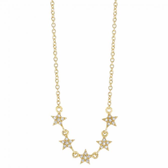 Diamond 5 Star Necklace in Yellow Gold, 18"