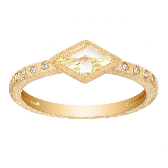 Fancy Yellow Bezel Set Diamond Ring in Yellow Gold