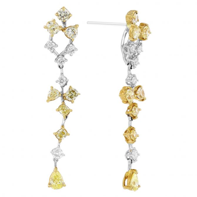 Yellow & White Multi Shape Diamond Drop Earrings in White & Yellow Gold