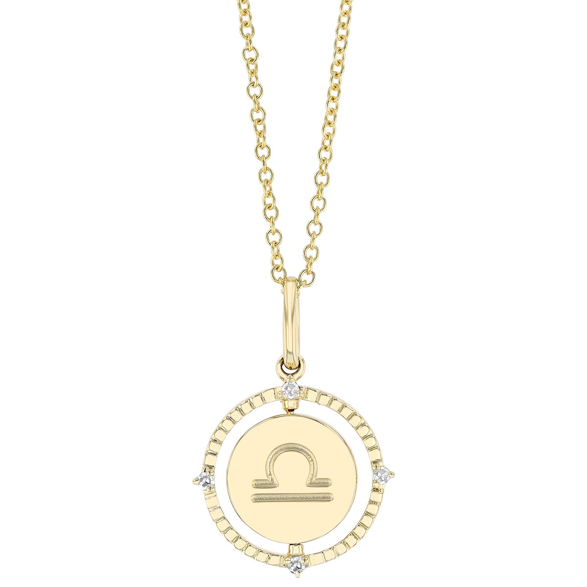 Libra Zodiac Flip Disc Pendant with Diamonds in Yellow Gold | Borsheims