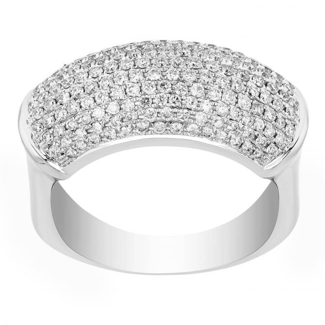 Diamond Pave Curved Bar Statement Ring in White Gold