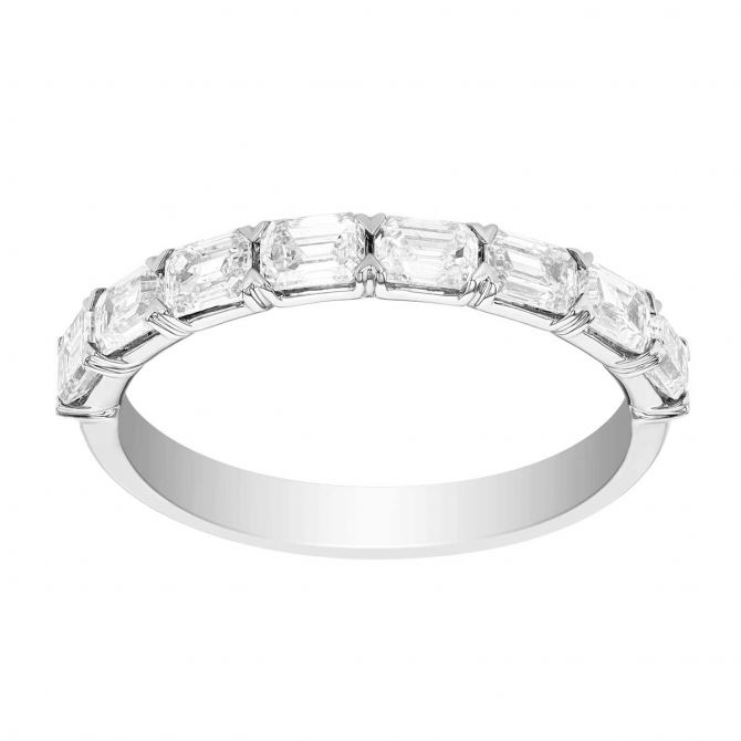 Emerald Cut Diamond East West Band Ring in White Gold