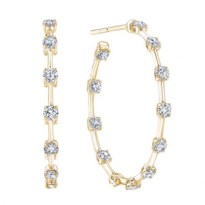 Rahaminov Diamond Studded Inside Out Open Hoop Earrings in Yellow Gold