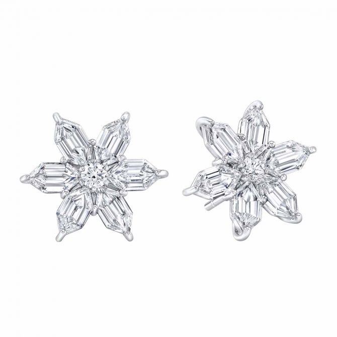 Rahaminov Diamond Flower Stud Earrings in White Gold