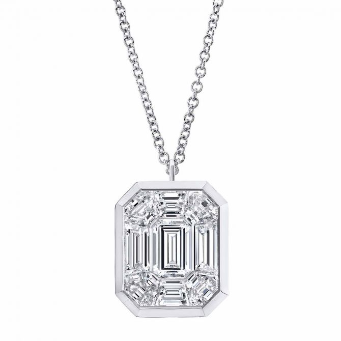 Rahaminov Diamond Mosaic Bezel Set Rectangular Pendant in White Gold, 18", 1.59 cttw