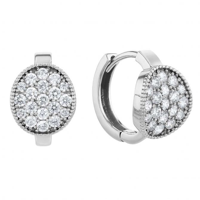 Diamond Pave Oval Shape Hoop Earrings in White Gold