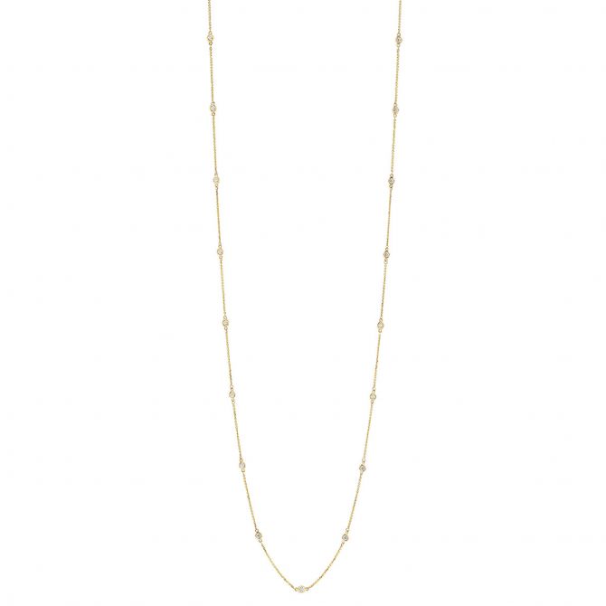 Diamond 36 Station Necklace in Yellow Gold, 1.37 cttw, 36"