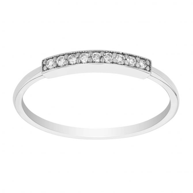 Diamond 9 Stone Slim Bar Ring in White Gold