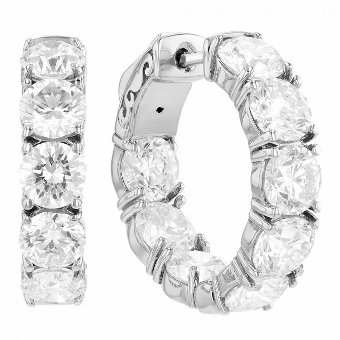 Diamond Inside Out Huggie Hoop Earrings in White Gold, 8.15 cttw