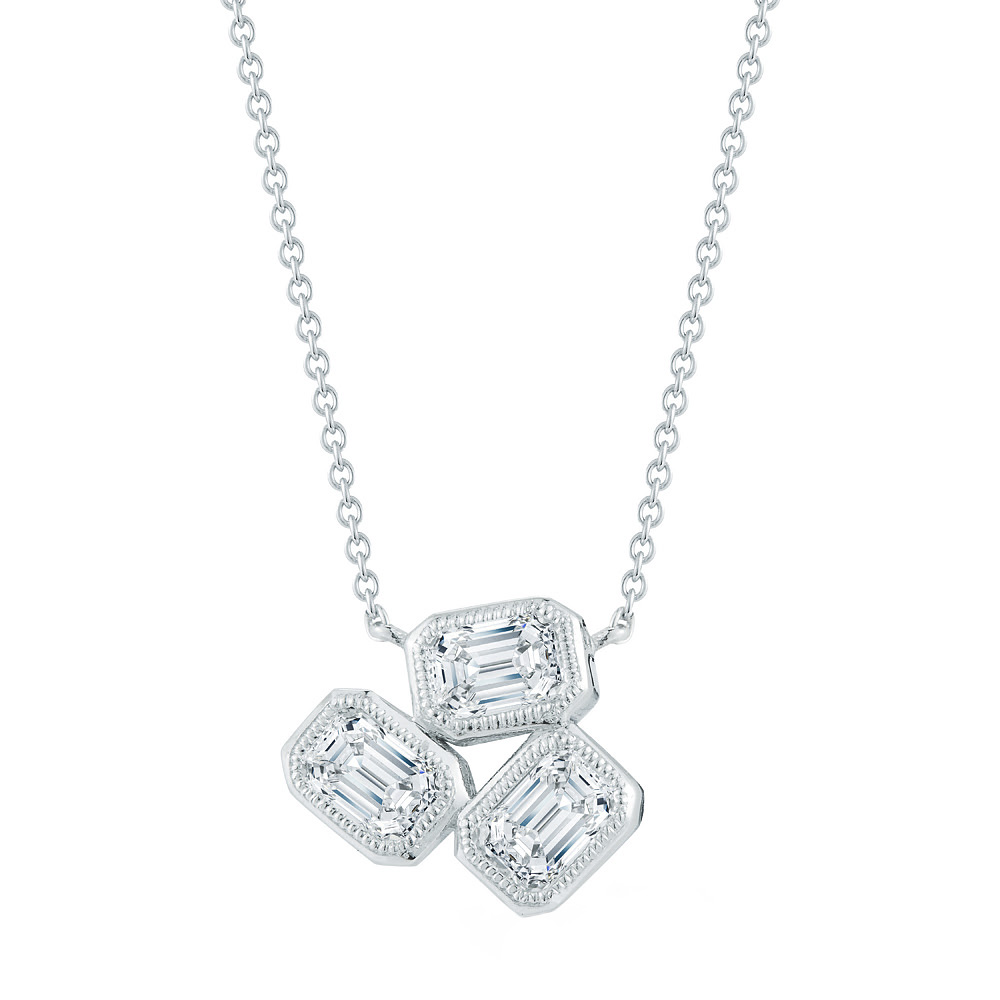 Emerald Cut Diamond Trio Cluster Necklace in White Gold | Borsheims