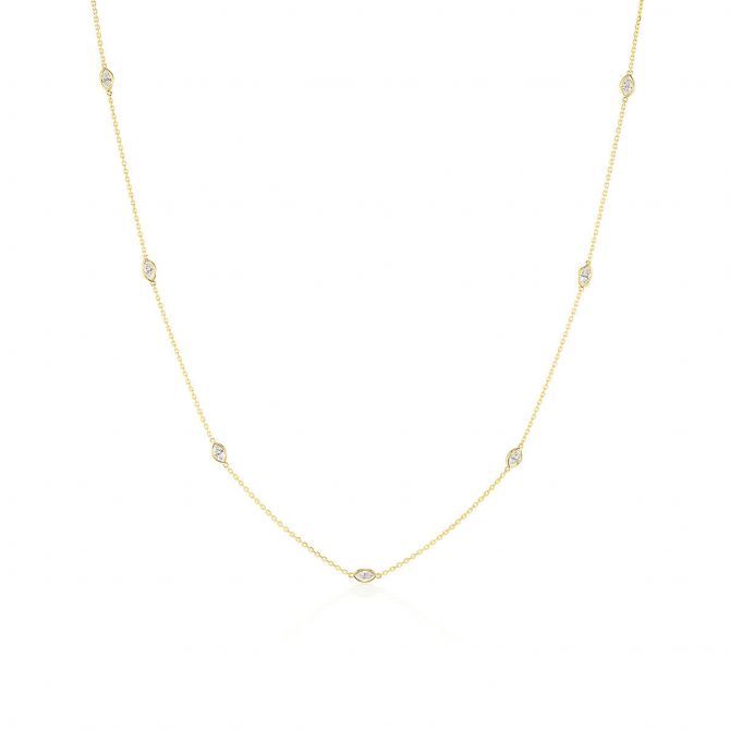 Marquise Diamond 7 Station By Yard Necklace in Yellow Gold, 18"