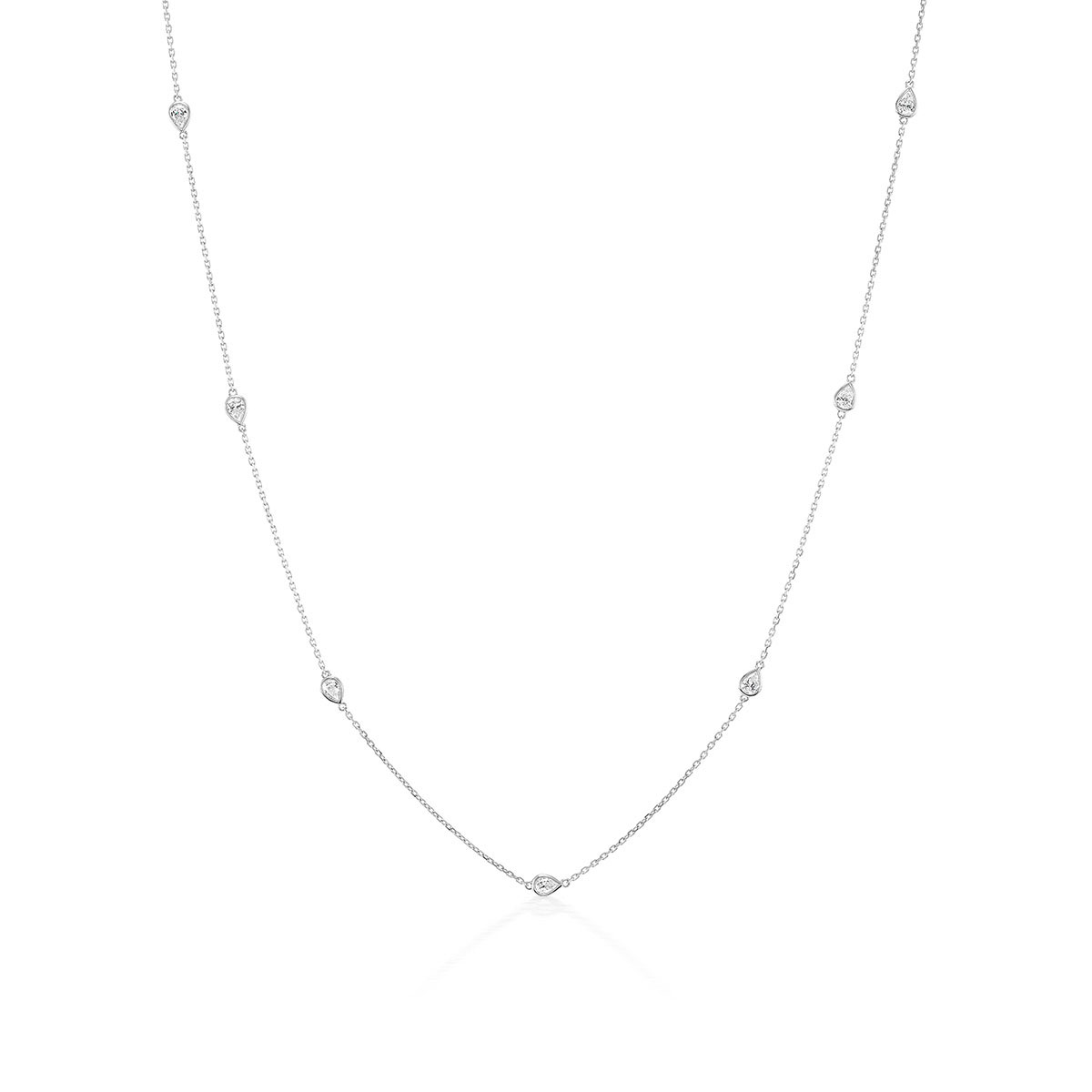 Pear Shaped Diamond 7 Station By Yard Necklace in White Gold, 18 ...