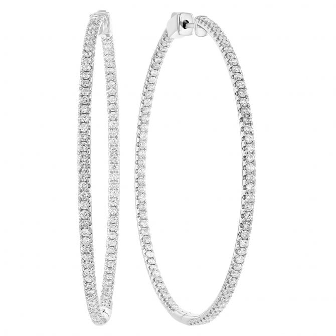 Diamond Inside Out Hoop Earrings in White Gold, 55 mm