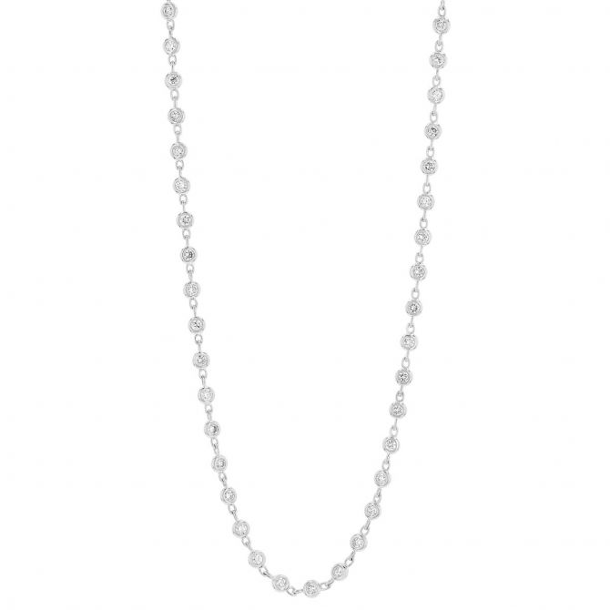 Bezel Set Diamond Chain Necklace in White Gold, 36"