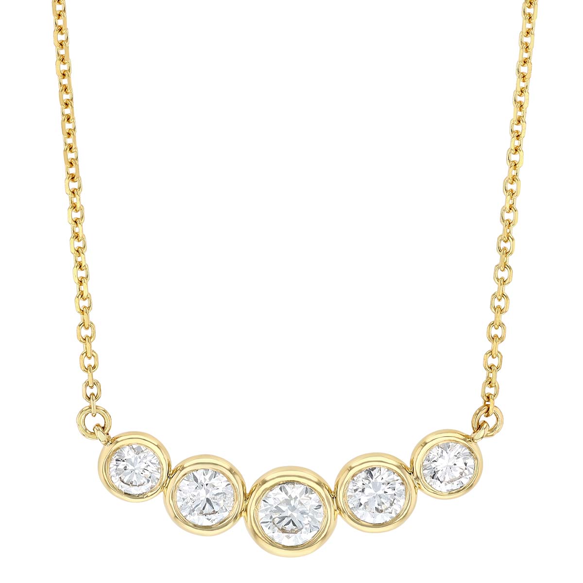 Graduated Bezel Set Diamond 5 Stone Necklace in Yellow Gold, 18 ...