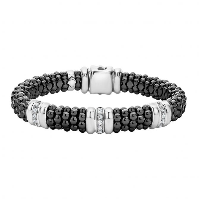 LAGOS Black Caviar Three Station Ceramic Diamond Bracelet, 9 mm