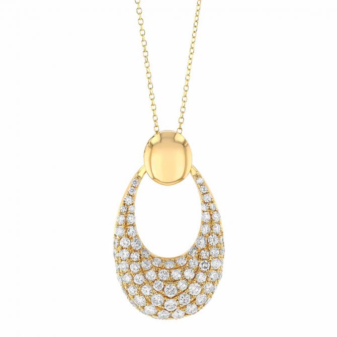 Diamond Pavé Tapered Open Oval Pendant in Yellow Gold