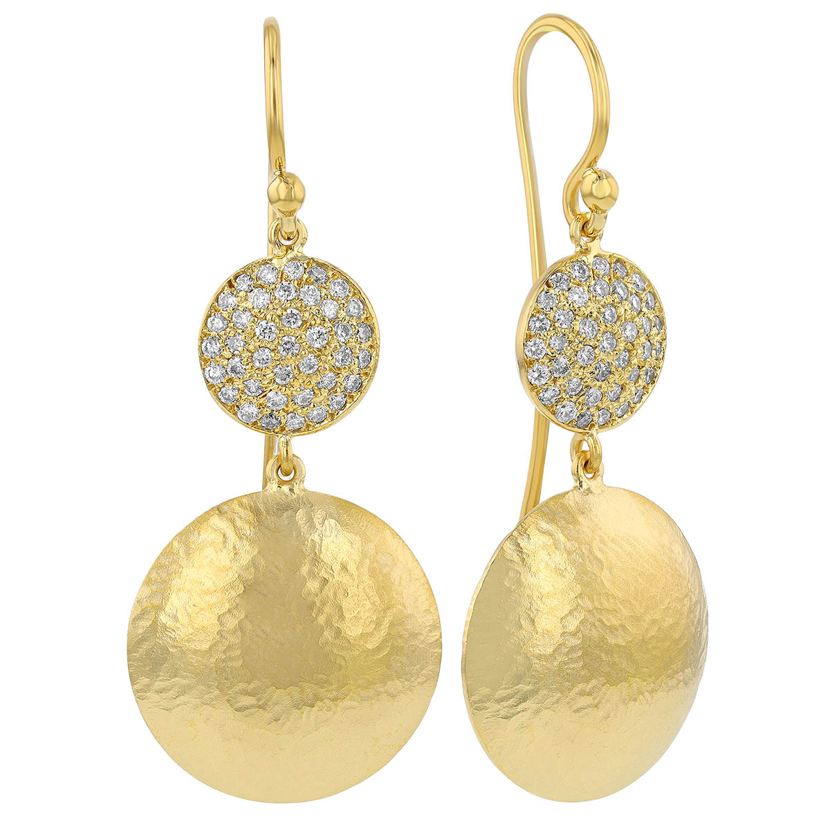 Marika Diamond Pavé & Hammered Yellow Gold Double Circle Dangle ...