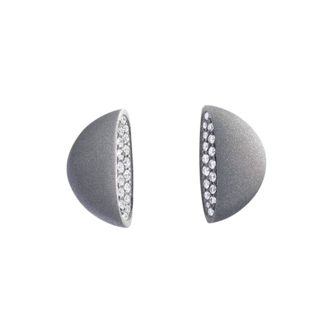 Vhernier Eclisse Diamond Half Moon Stud Earrings in Titanium