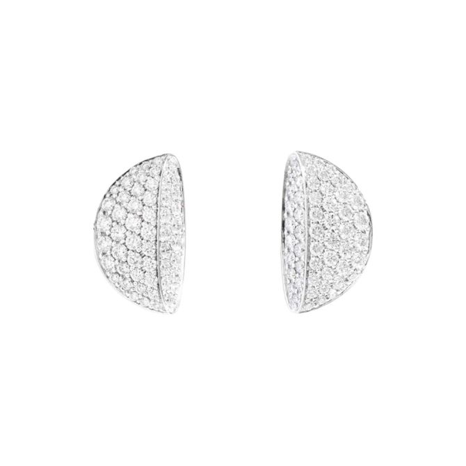 Vhernier Eclisse Diamond Pavé Half Moon Stud Earrings in White Gold