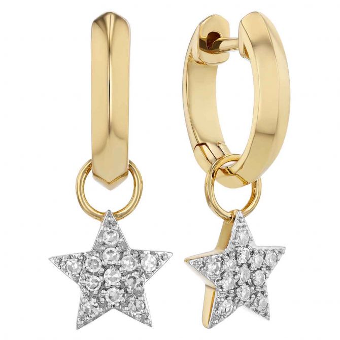 Phillips House Affair Infinity Diamond Pavé Star Dangle Hoop Earrings in Yellow Gold