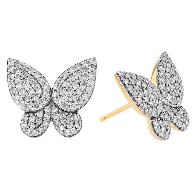 Phillips House Diamond Pavé Butterfly Stud Earrings in Two Tone