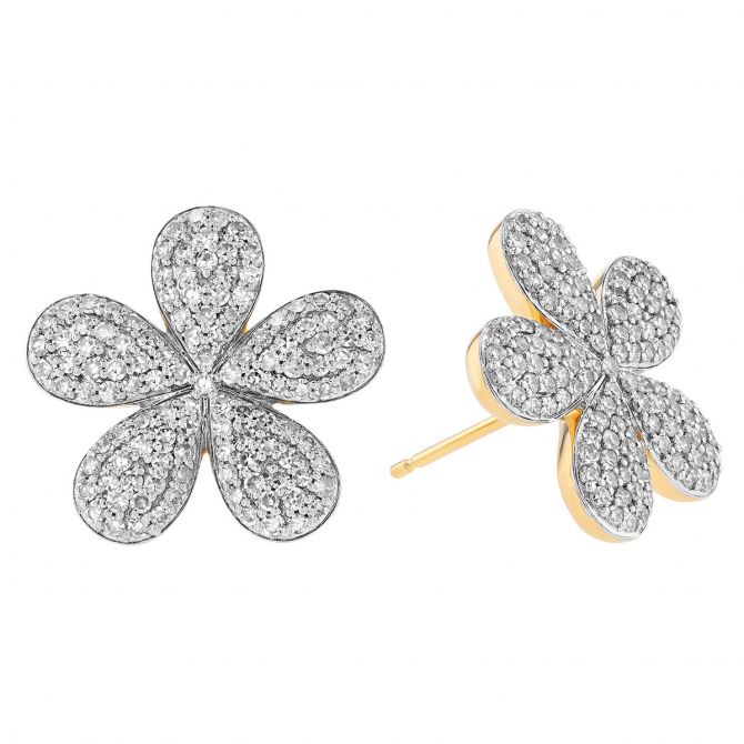 Phillips House Diamond Pavé Flower Stud Earrings in Two Tone