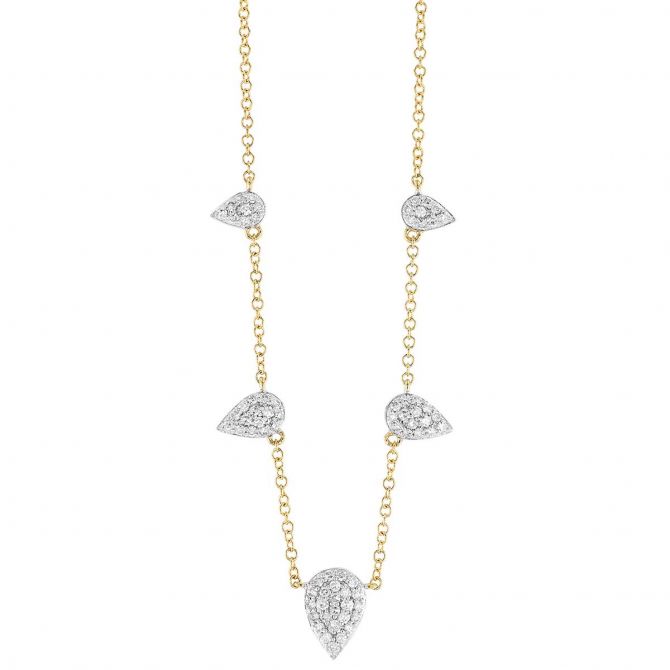 Phillips House Diamond Pave Petal-Shaped Graduated Station Necklace in Yellow Gold, 18"