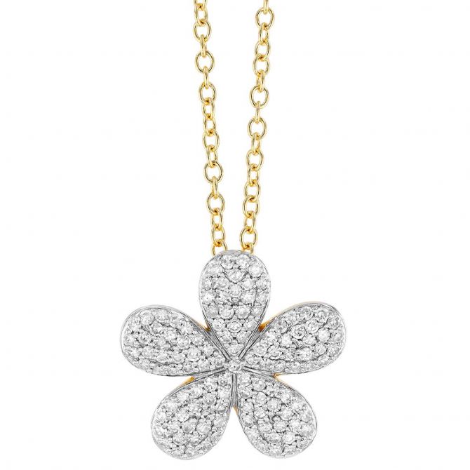 Phillips House Diamond Pavé Flower Pendant in Two Tone, 18"