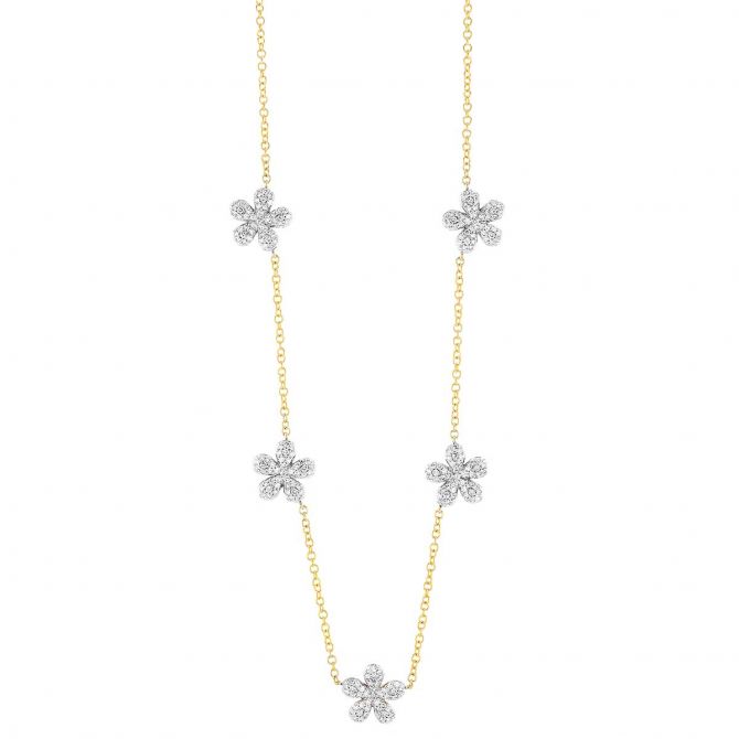 Phillips House Diamond Pavé Flower Station Necklace in Two Tone, 18"