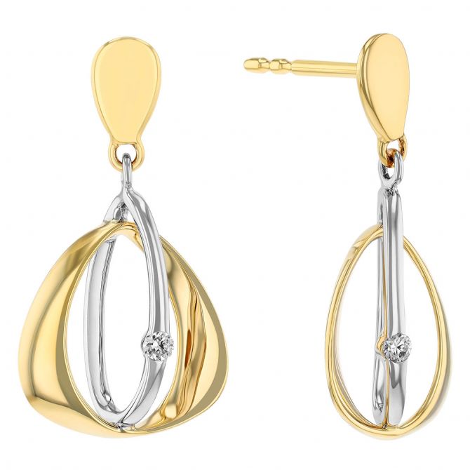 Two Tone Oval Dangle Earrings with Diamond Accents