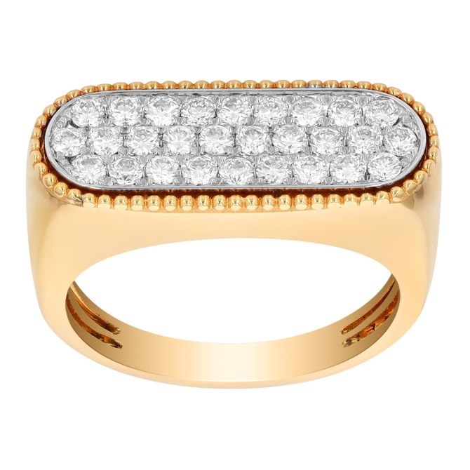 Doves Diamond Pave Bar Ring in Yellow Gold