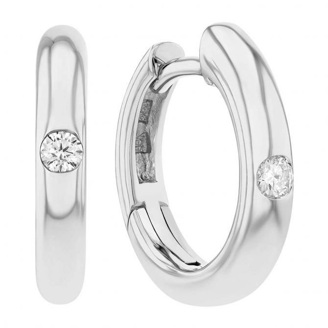 Flush Set Diamond Huggie Hoop Earrings in White Gold