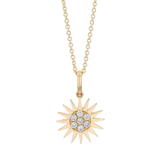 Doves Diamond Pavé Sunburst Pendant in Yellow Gold, 18"