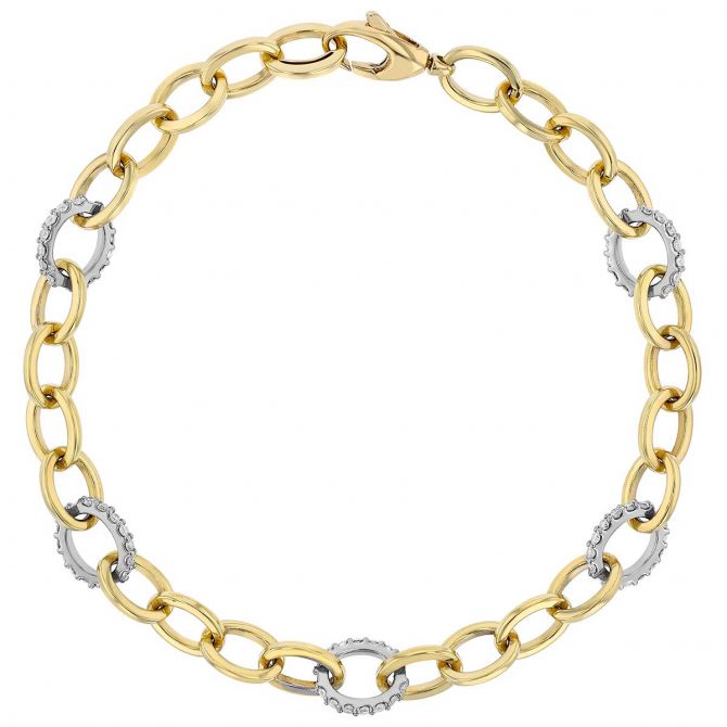 Diamond Station Link Bracelet in Two Tone, 7.75"