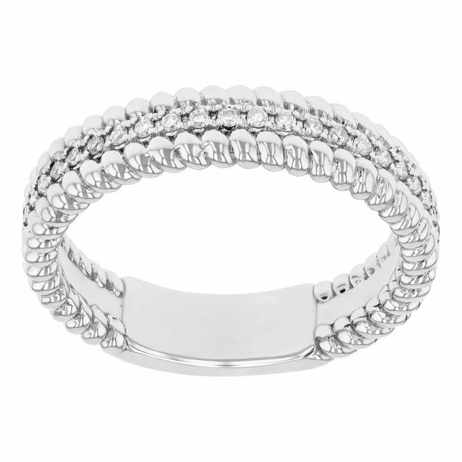 Diamond & Beaded Edge Ring in White Gold