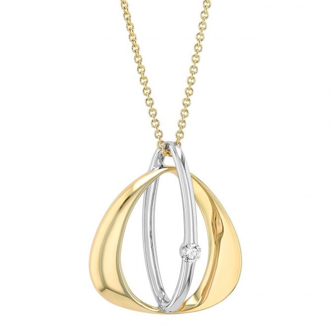 Two Tone Double Oval Pendant with Diamond Accent, 18"