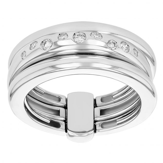 Pesavento Scattered Diamond Three Band Ring in Sterling Silver