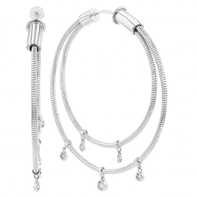 Pesavento DNA Spring Diamond Drop 2 Row Hoop Earrings in Sterling Silver