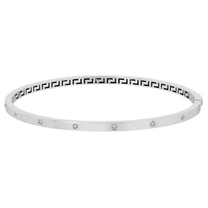 Flush Set Diamond Station Bangle Bracelet in White Gold