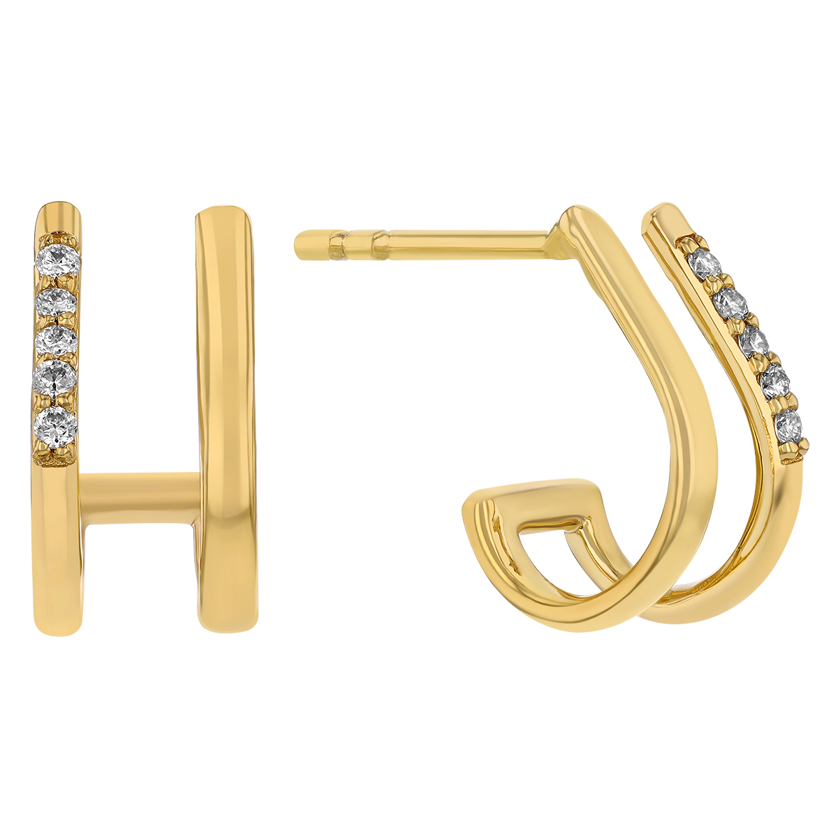 Diamond Double Huggie Hoop Earrings In Yellow Gold | Borsheims