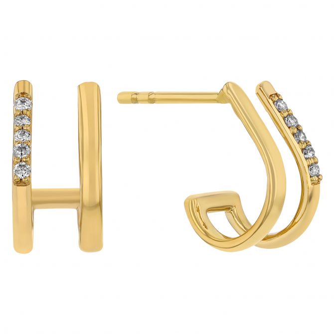 Diamond Double Huggie Hoop Earrings in Yellow Gold