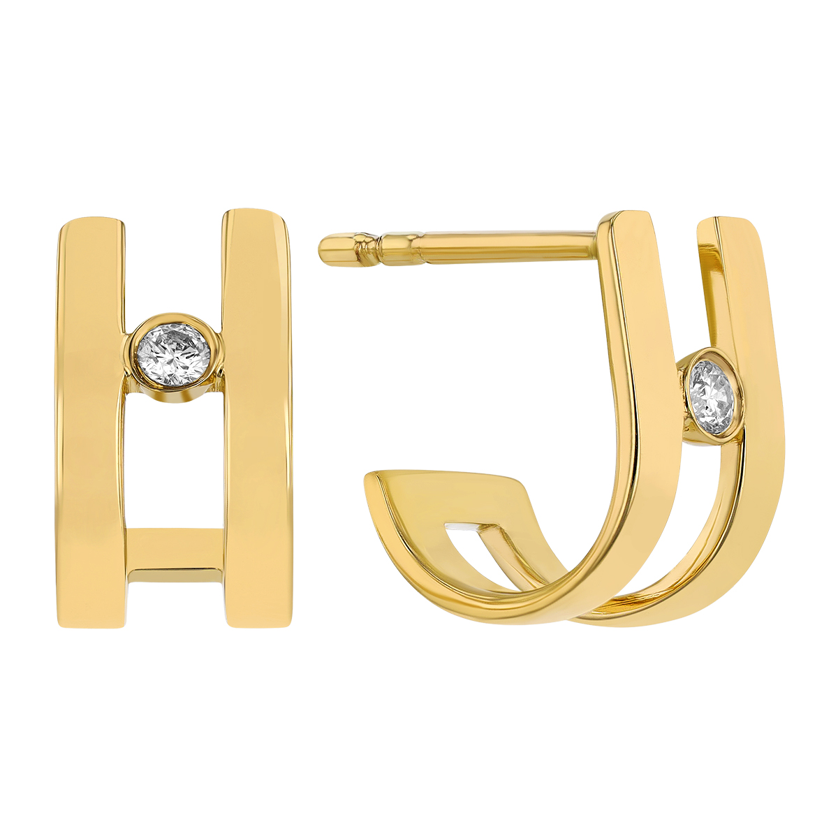 Bezel Set Diamond Double Huggie Hoop Earrings In Yellow Gold Borsheims