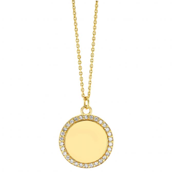 Diamond Halo & Yellow Gold Disc Pendant, 18"