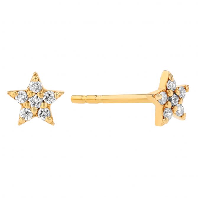 Diamond Pavé Dainty Star Stud Earrings in Yellow Gold