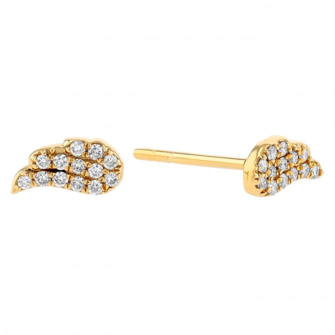 Diamond Pavé Dainty Wing Stud Earrings in Yellow Gold