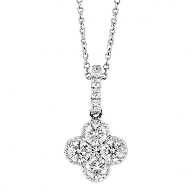 Diamond Cluster & Halo Pendant in White Gold, 0.51 cttw