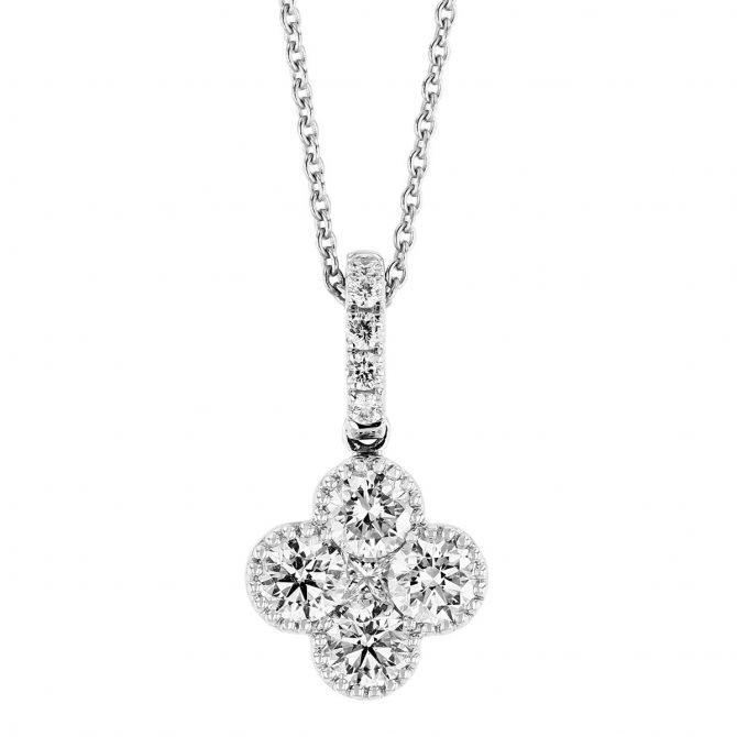 Diamond Cluster & Halo Pendant in White Gold, 0.66 cttw